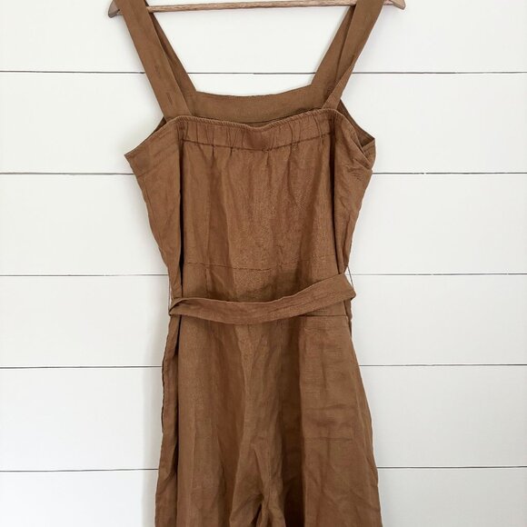 Quince camel brown 100% European linen jumpsuit - Picture 6 of 9